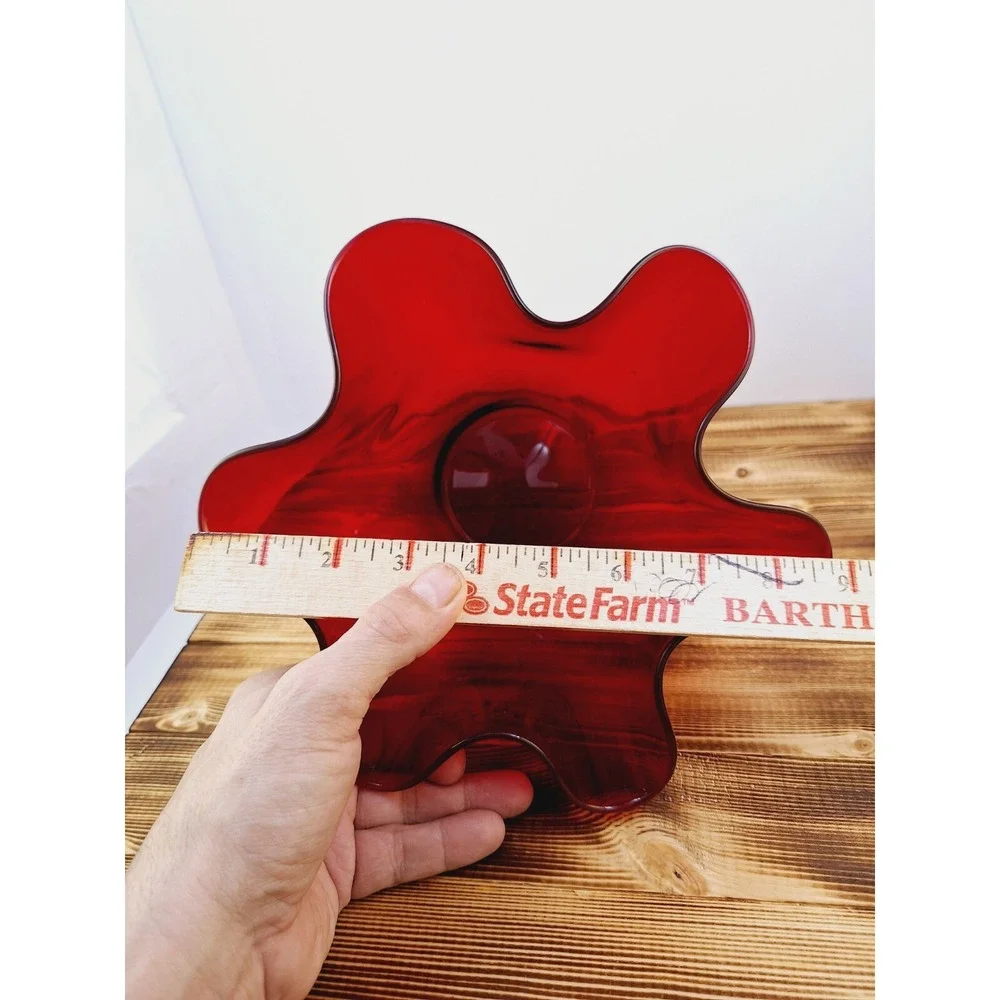 Vintage Ruby Red Footed Ruffled Glass Candy - Fruit Dish‎ 5.5